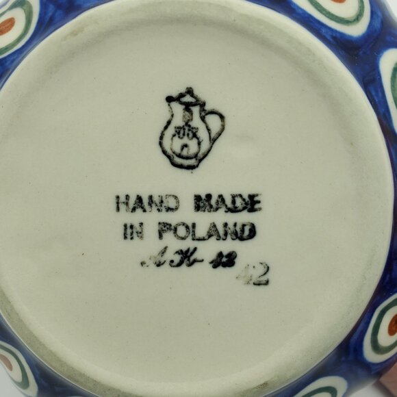 Polish Pottery Peacock Eyes Small Fluted Bowls Brown Eyed Peacock Trinket Dishes - Picture 6 of 8